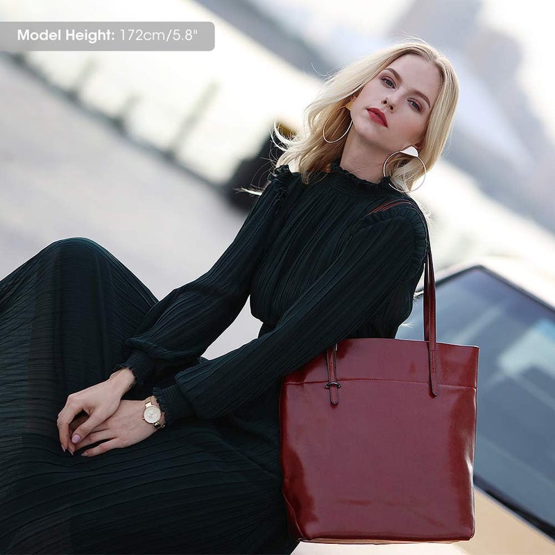 Kattee Vintage Genuine Leather Tote Shoulder Handbag for Woman with Adjustable Handles (Red) - Image 2